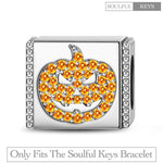 Sterling Silver Halloween Pumpkin Rectangular Charms In White Gold Plated