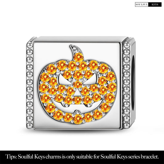 gon- Sterling Silver Halloween Pumpkin Rectangular Charms In White Gold Plated