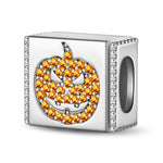 Sterling Silver Halloween Pumpkin Rectangular Charms In White Gold Plated