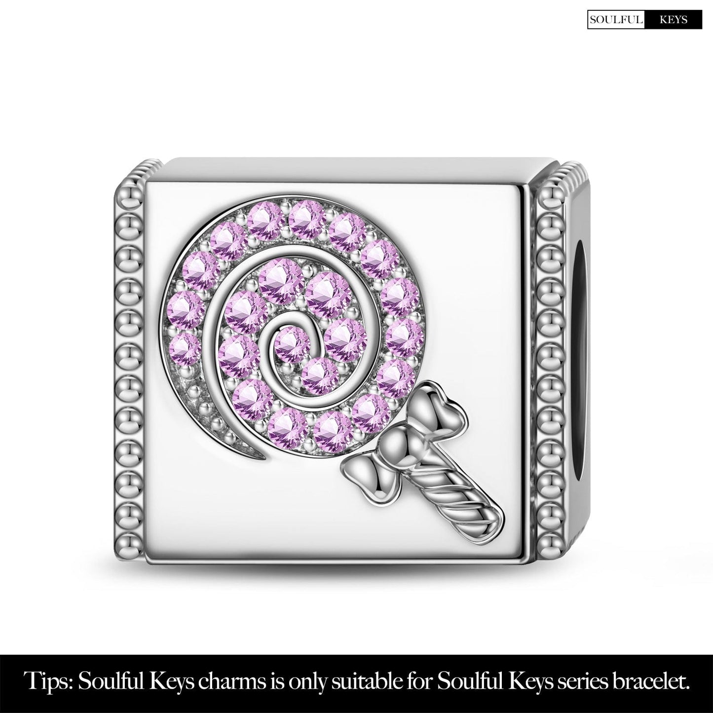 Sterling Silver Treat or Trick Rectangular Charms In White Gold Plated