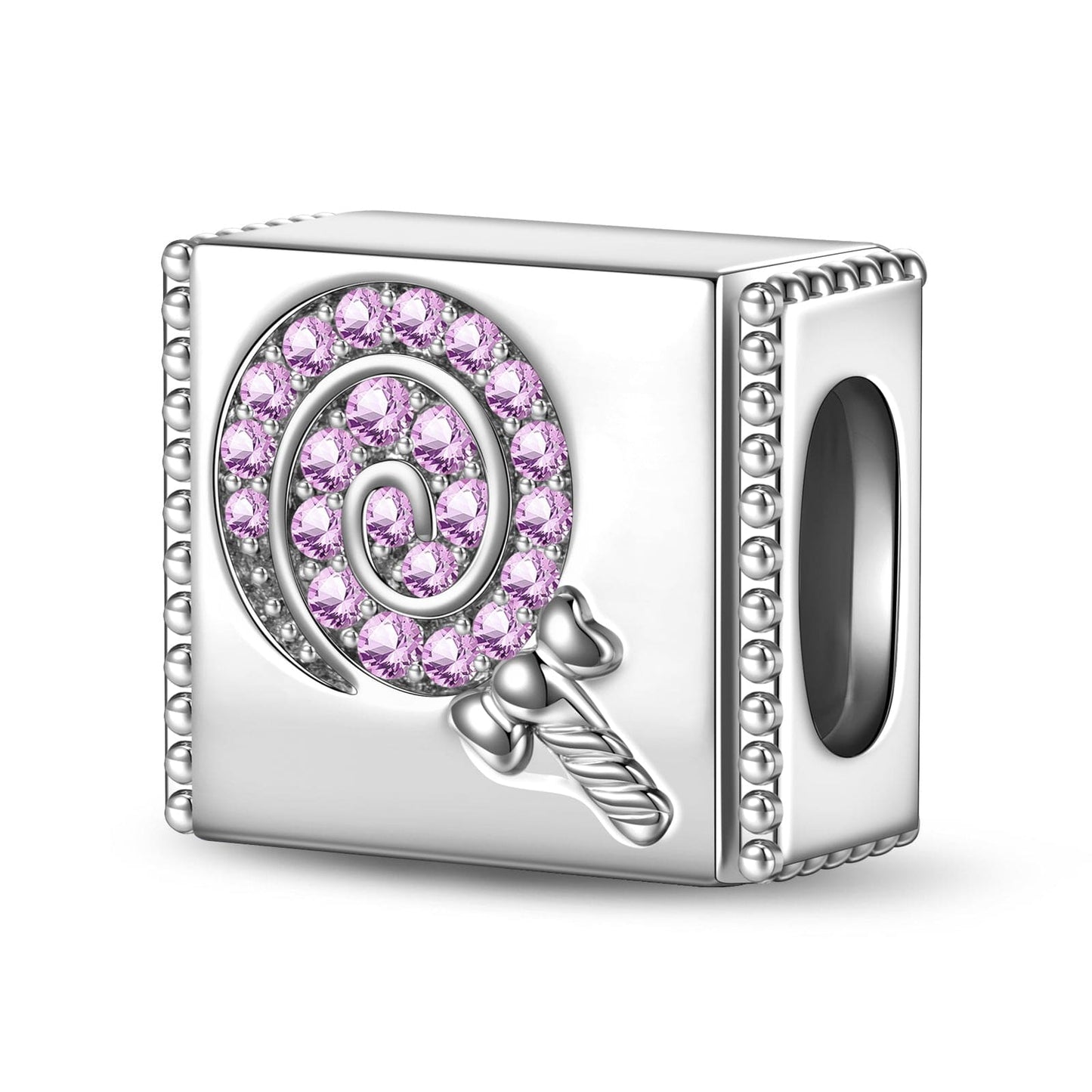 Sterling Silver Treat or Trick Rectangular Charms In White Gold Plated