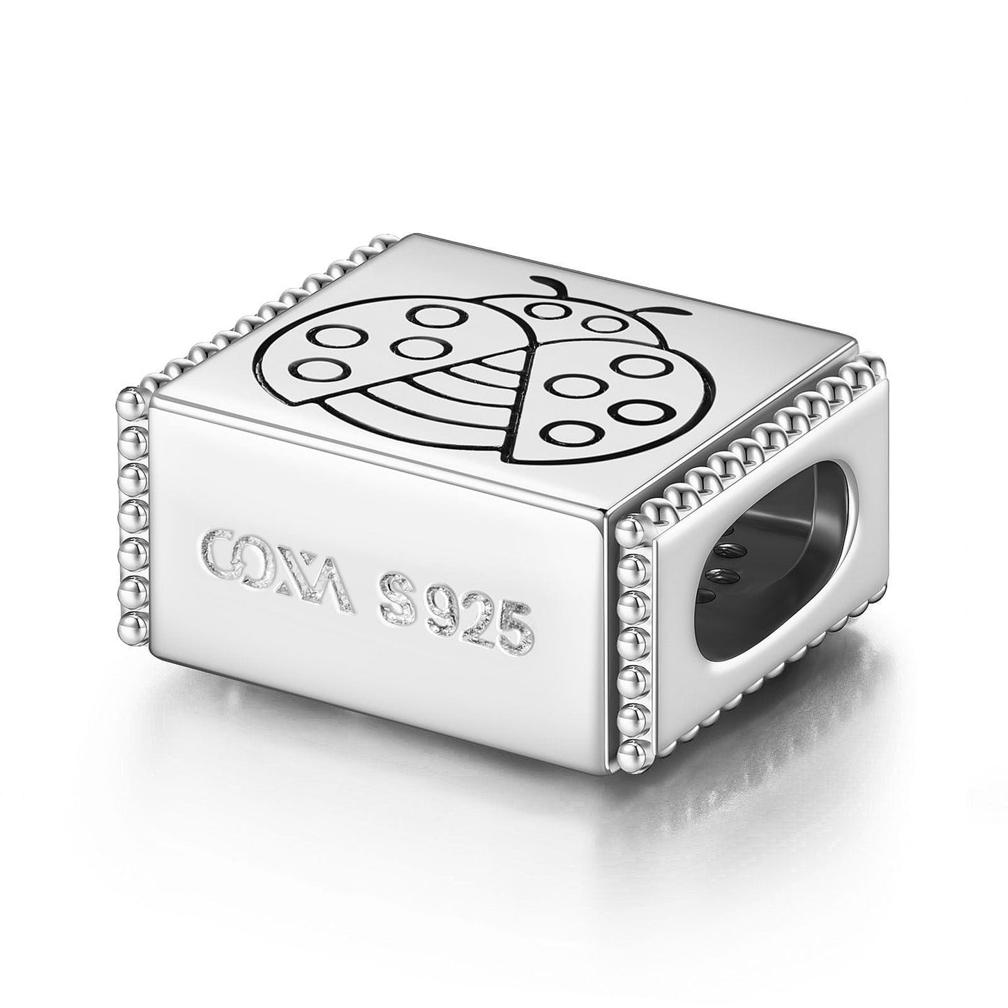 Sterling Silver Ladybug Queen Rectangular Charms In White Gold Plated