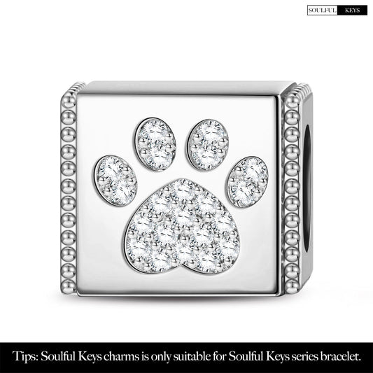 gon- Sterling Silver Lovely Paw Rectangular Charms In White Gold Plated