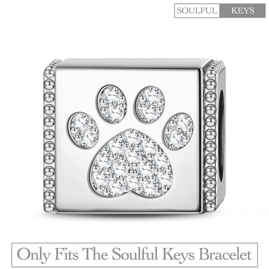 gon- Sterling Silver Lovely Paw Rectangular Charms In White Gold Plated