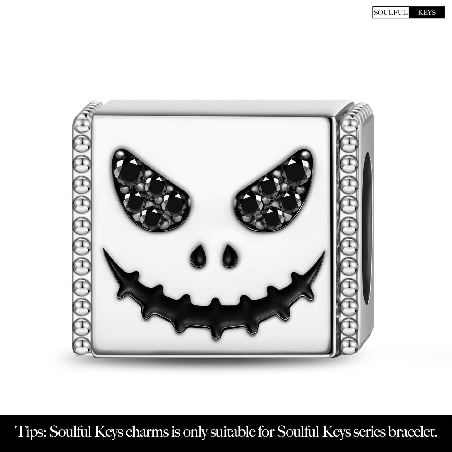 Sterling Silver Evil Smile Rectangular Charms With Enamel In White Gold Plated