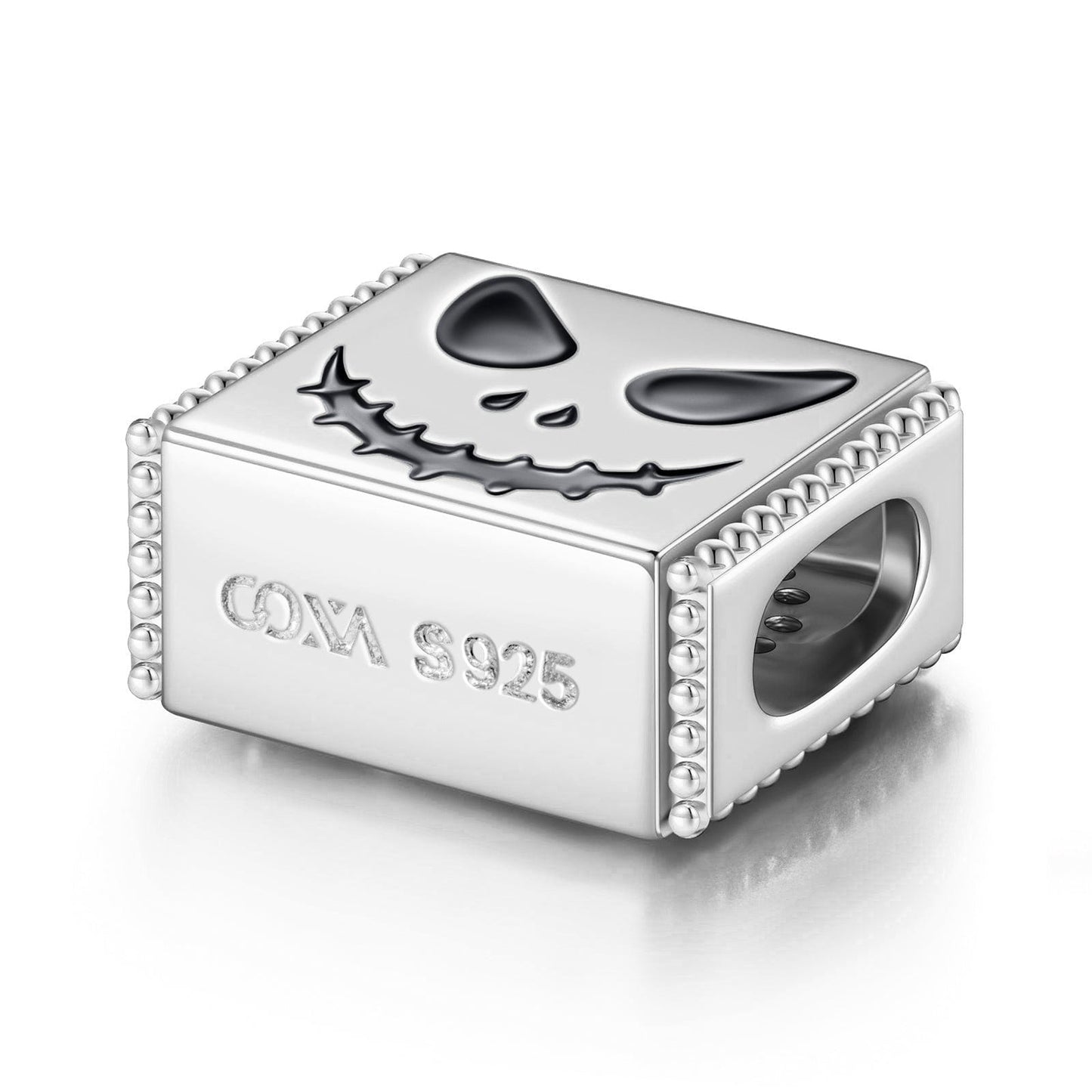 Sterling Silver Evil Smile Rectangular Charms With Enamel In White Gold Plated