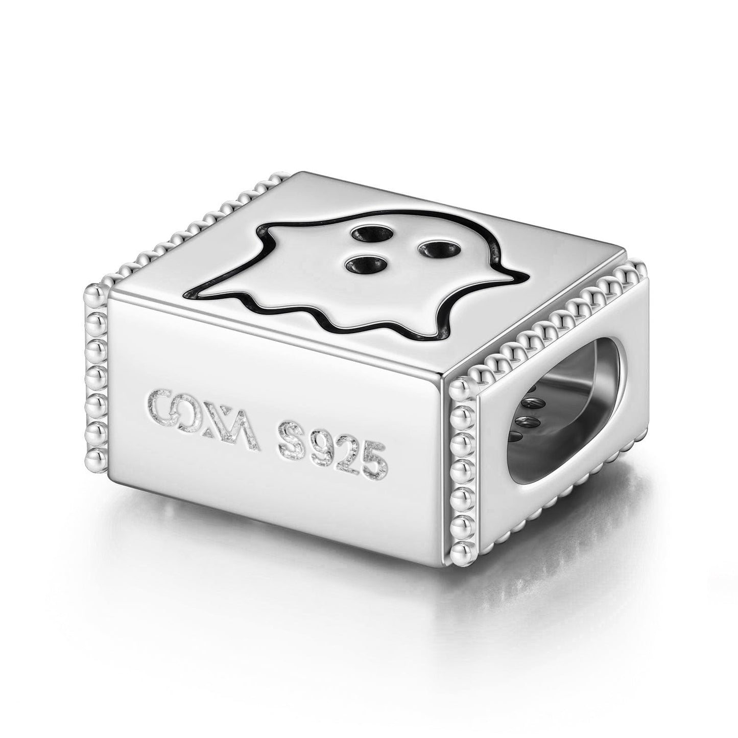 Sterling Silver Wandering Ghost Rectangular Charms In White Gold Plated