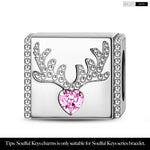 Sterling Silver Reindeer Rectangular Charms In White Gold Plated