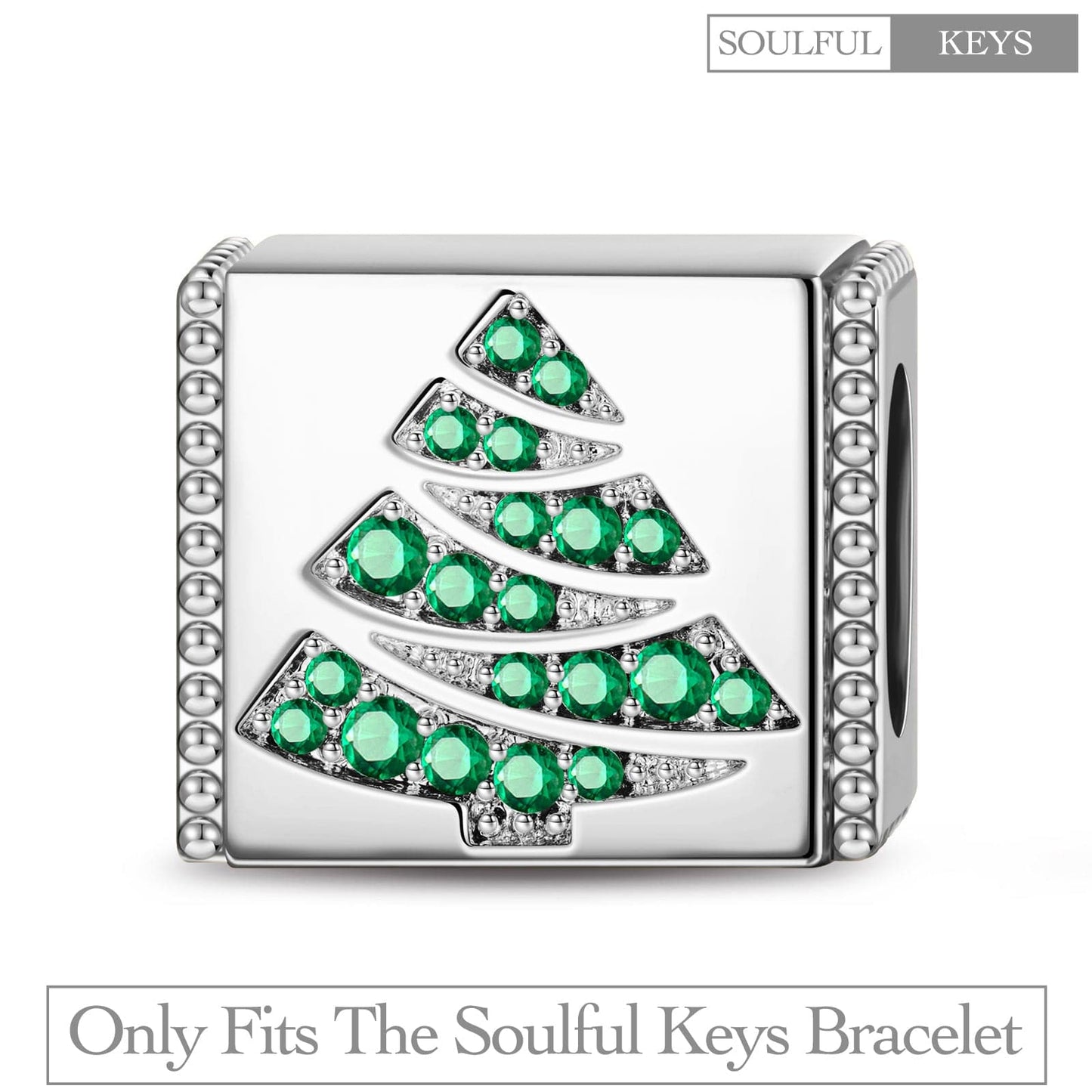 Sterling Silver Christmas Tree Rectangular Charms In White Gold Plated