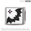 Sterling Silver Flapping Bat Rectangular Charms In White Gold Plated