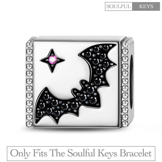 gon- Sterling Silver Flapping Bat Rectangular Charms In White Gold Plated