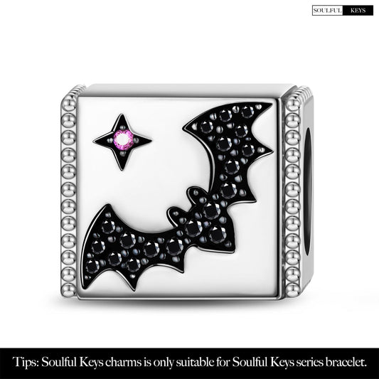 gon- Sterling Silver Flapping Bat Rectangular Charms In White Gold Plated