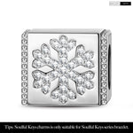 Sterling Silver Snowflake Rectangular Charms In White Gold Plated