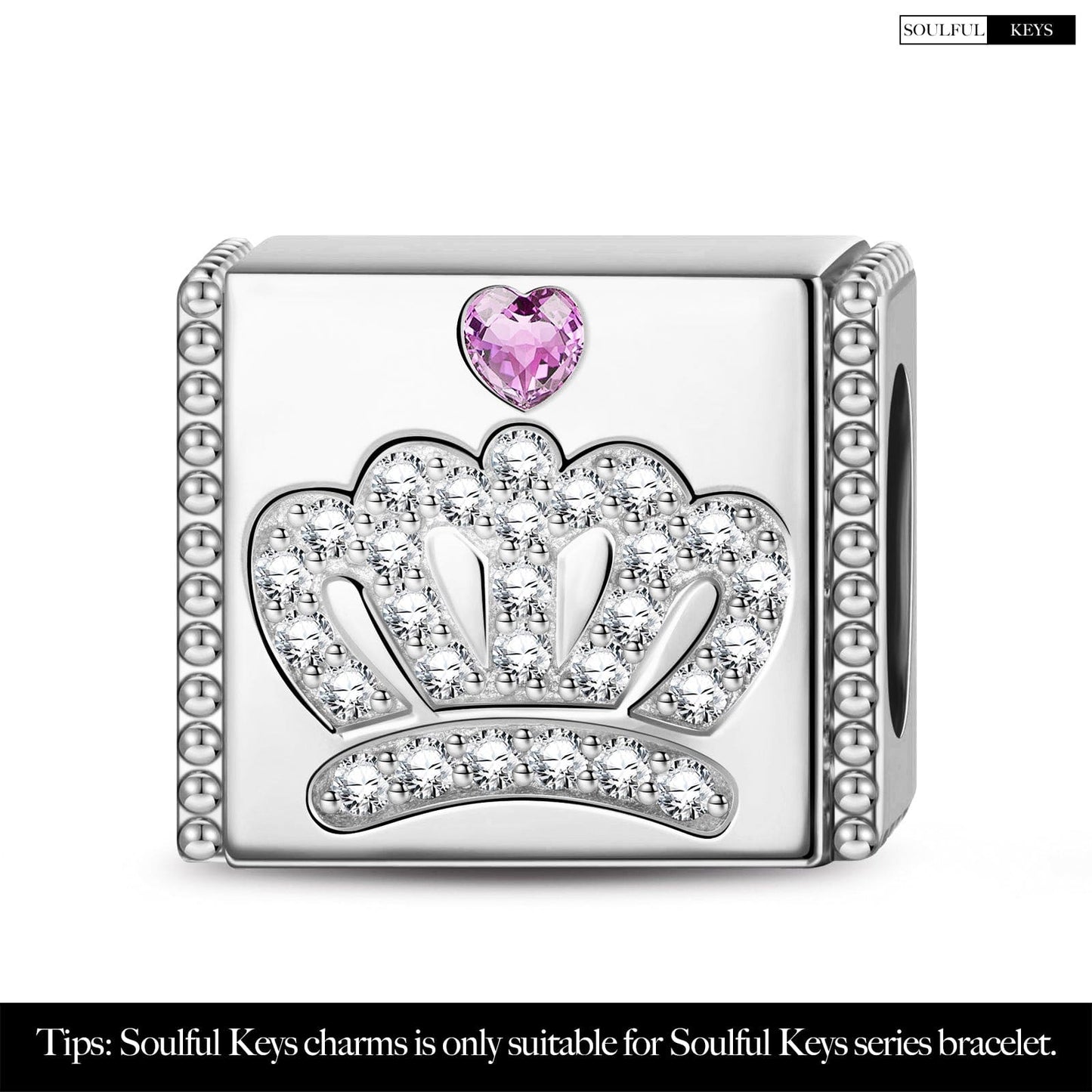 Sterling Silver Crown Rectangular Charms In White Gold Plated