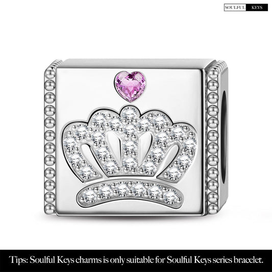 gon- Sterling Silver Crown Rectangular Charms In White Gold Plated