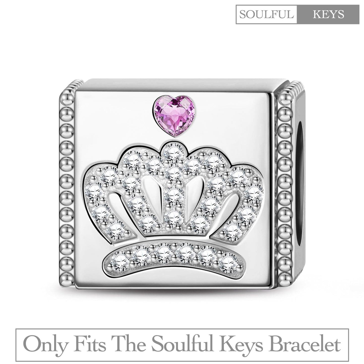 Sterling Silver Crown Rectangular Charms In White Gold Plated