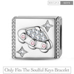 Sterling Silver Spaceship Rectangular Charms In White Gold Plated