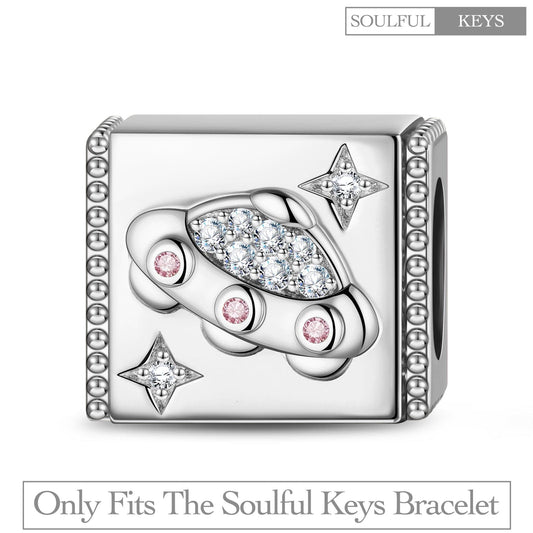 gon- Sterling Silver Spaceship Rectangular Charms In White Gold Plated