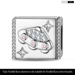 Sterling Silver Spaceship Rectangular Charms In White Gold Plated
