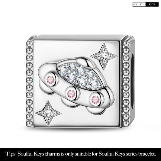 gon- Sterling Silver Spaceship Rectangular Charms In White Gold Plated