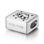 Sterling Silver Spaceship Rectangular Charms In White Gold Plated
