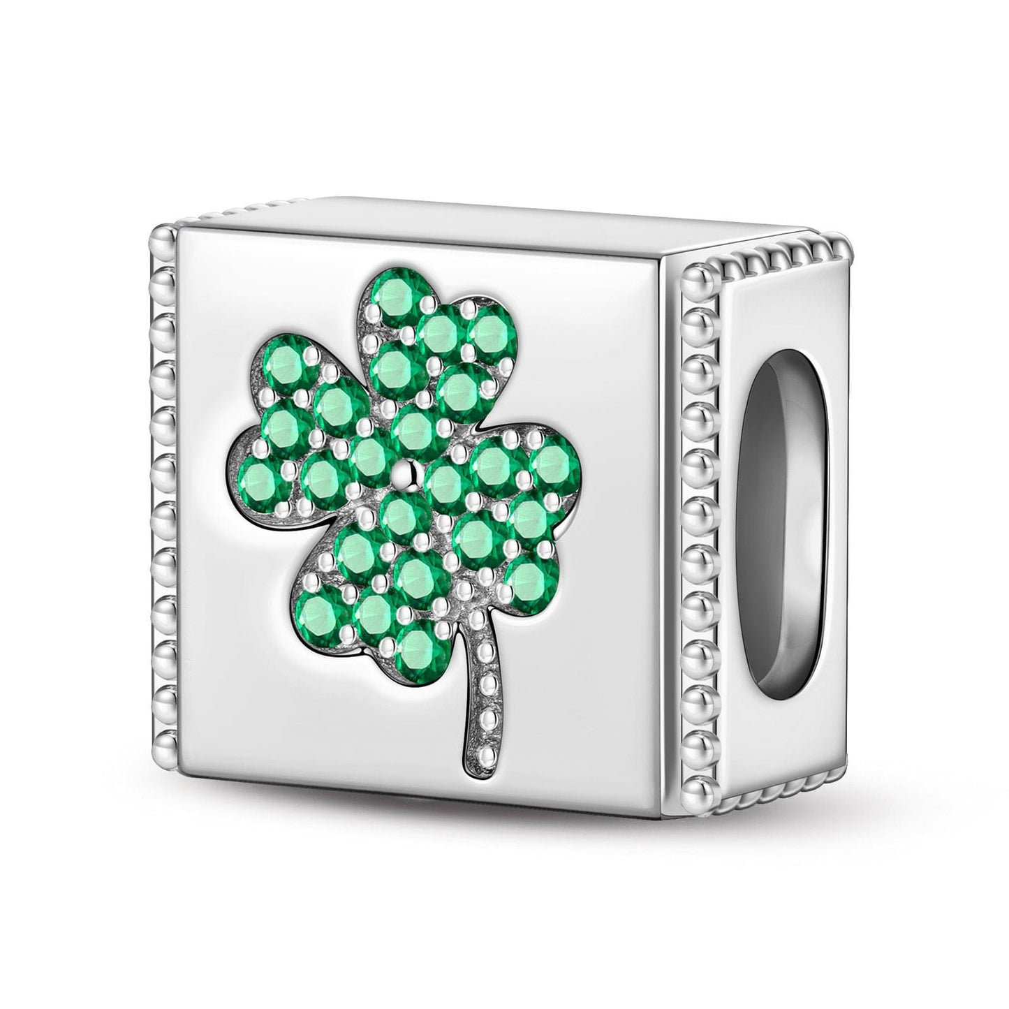 Sterling Silver A Four-Leaf Clover Rectangular Charms In White Gold Plated