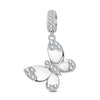 Sterling Silver Butterfly Animal Dangle Charms In White Gold Plated