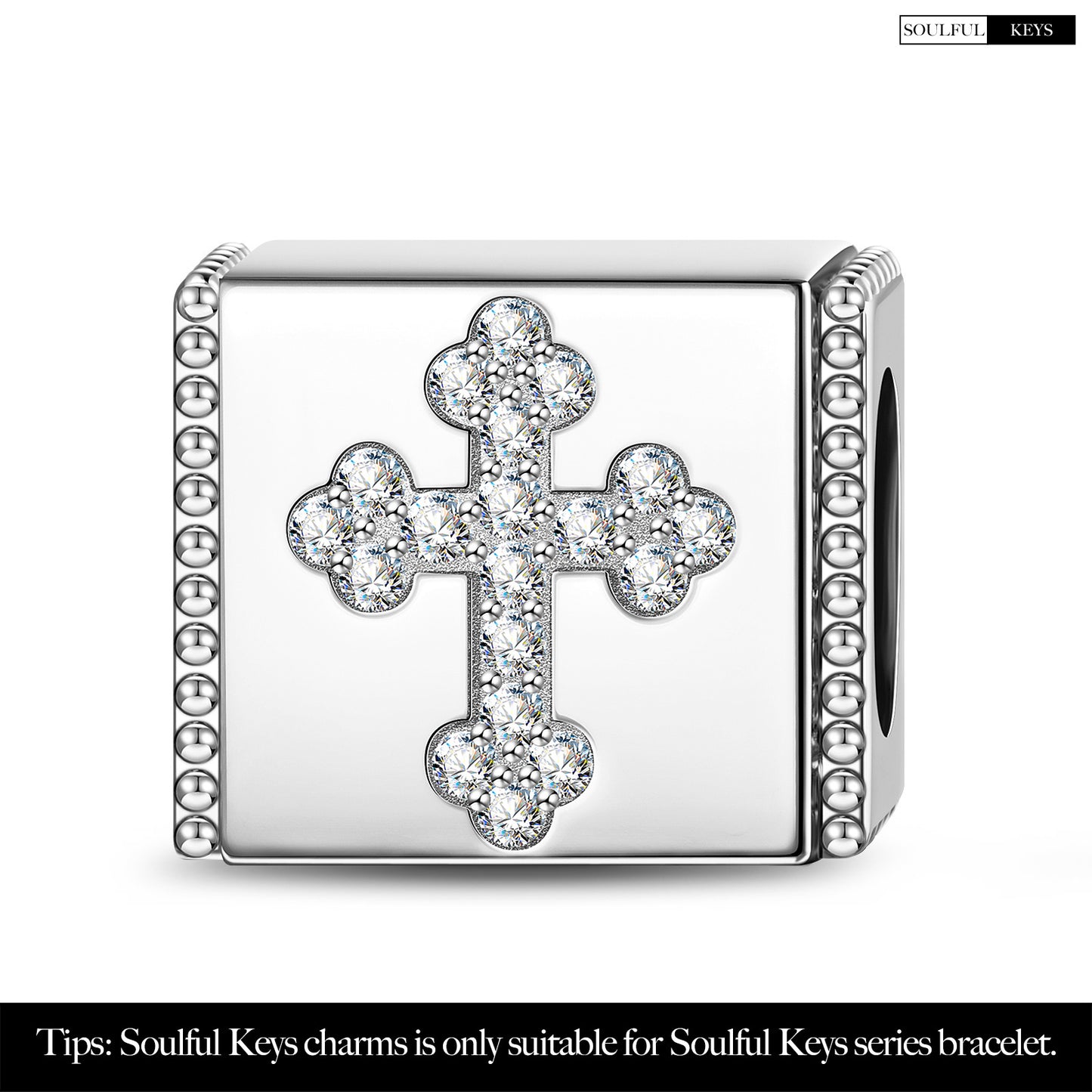 Sterling Silver Cross Rectangular Charms In White Gold Plated