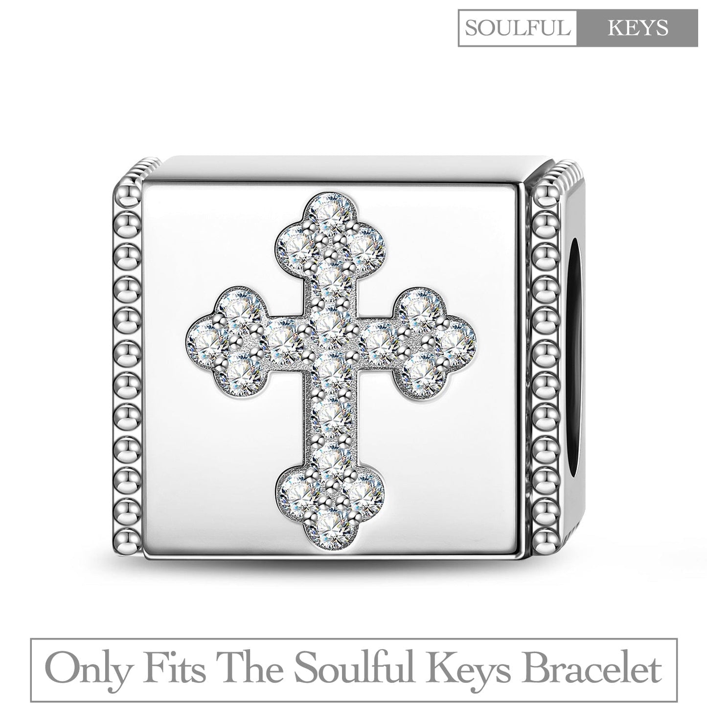 Sterling Silver Cross Rectangular Charms In White Gold Plated