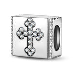 Sterling Silver Cross Rectangular Charms In Silver Plated
