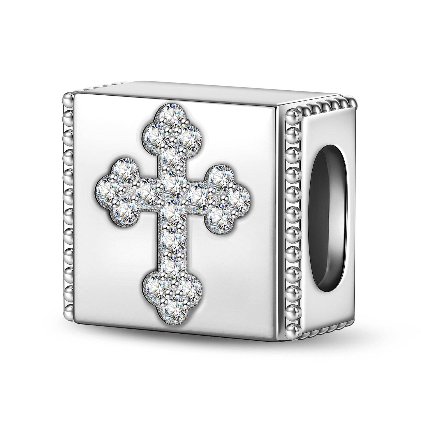 Sterling Silver Cross Rectangular Charms In White Gold Plated