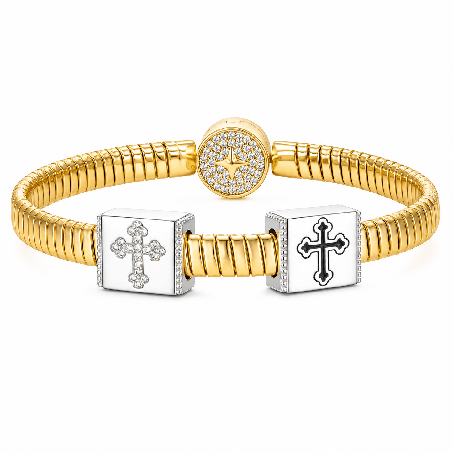 Sterling Silver Cross Rectangular Charms In White Gold Plated