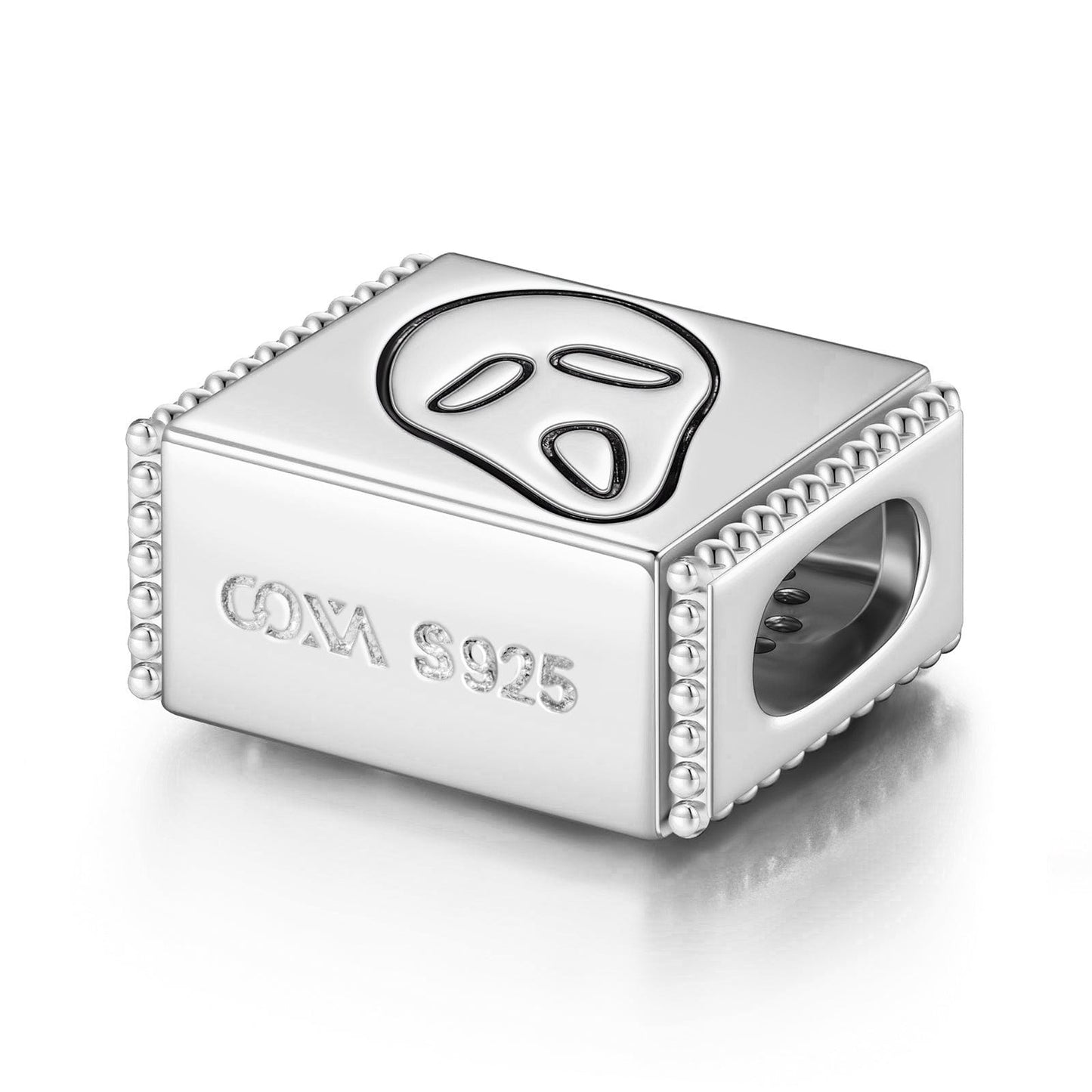 Sterling Silver Screaming Ghost Rectangular Charms In White Gold Plated