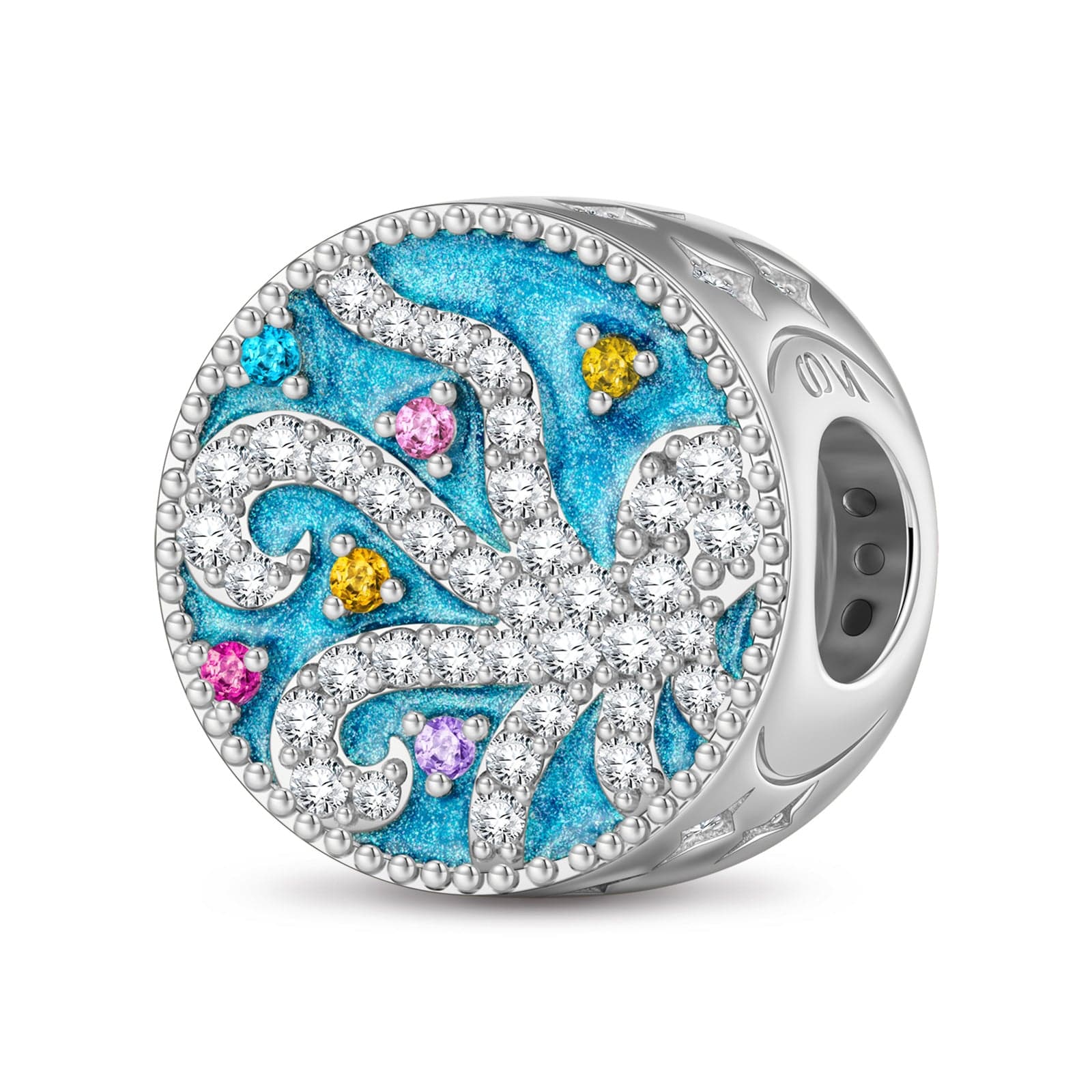 STERLING SILVER RESOURCEFUL OCTOPUS CHARMS WITH ENAMEL IN WHITE GOLD P ...