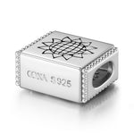 Sterling Silver Romantic Sunflower Rectangular Charms In White Gold Plated