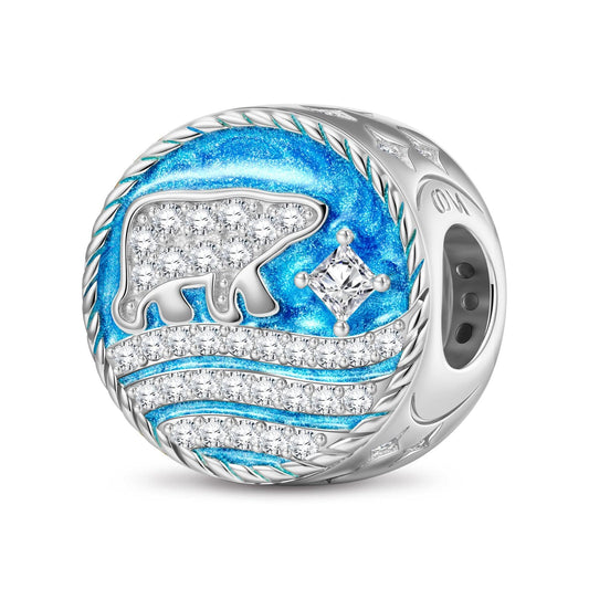 gon- Sterling Silver Snowy Polar Bear Charms With Enamel In White Gold Plated
