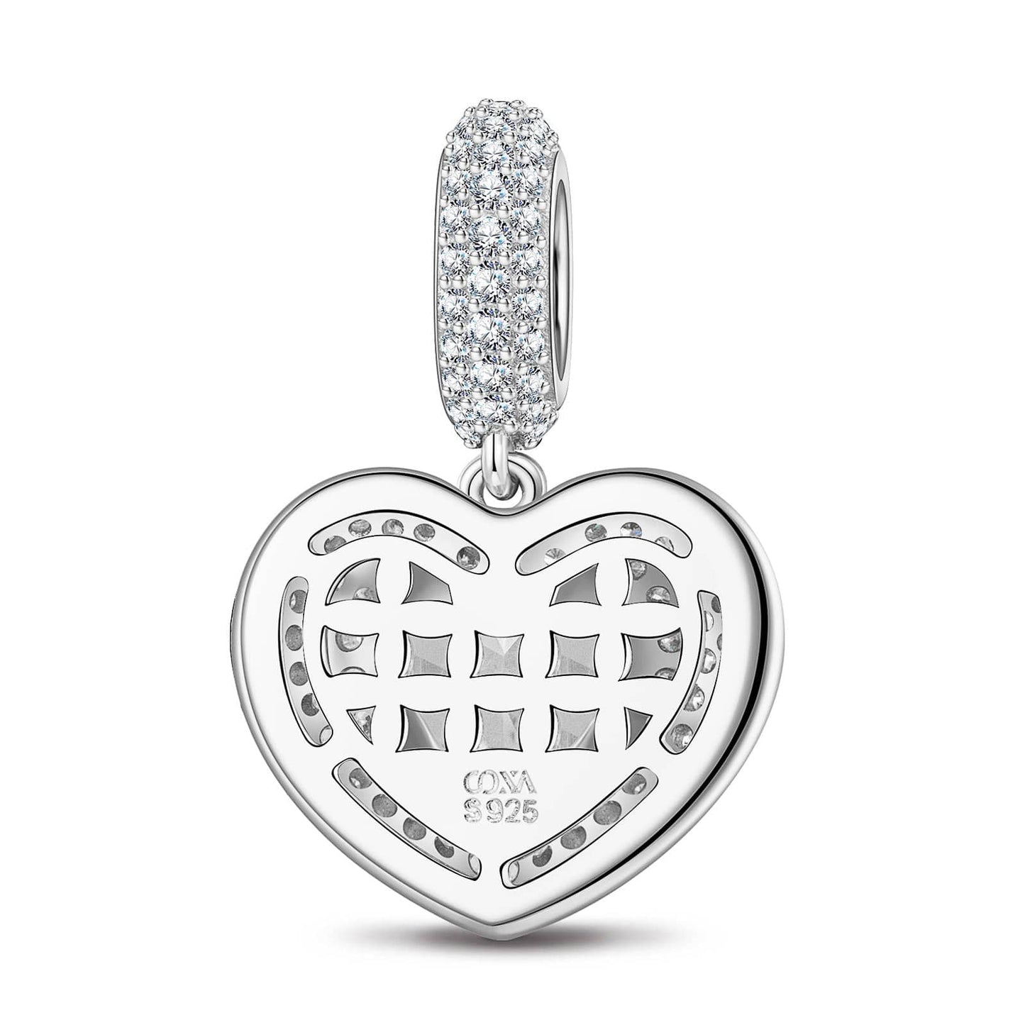 Sterling Silver Ocean Heart Dangle Charms In White Gold Plated