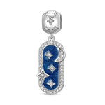 Sterling Silver Blue Stardust Dangle Charms With Enamel In White Gold Plated