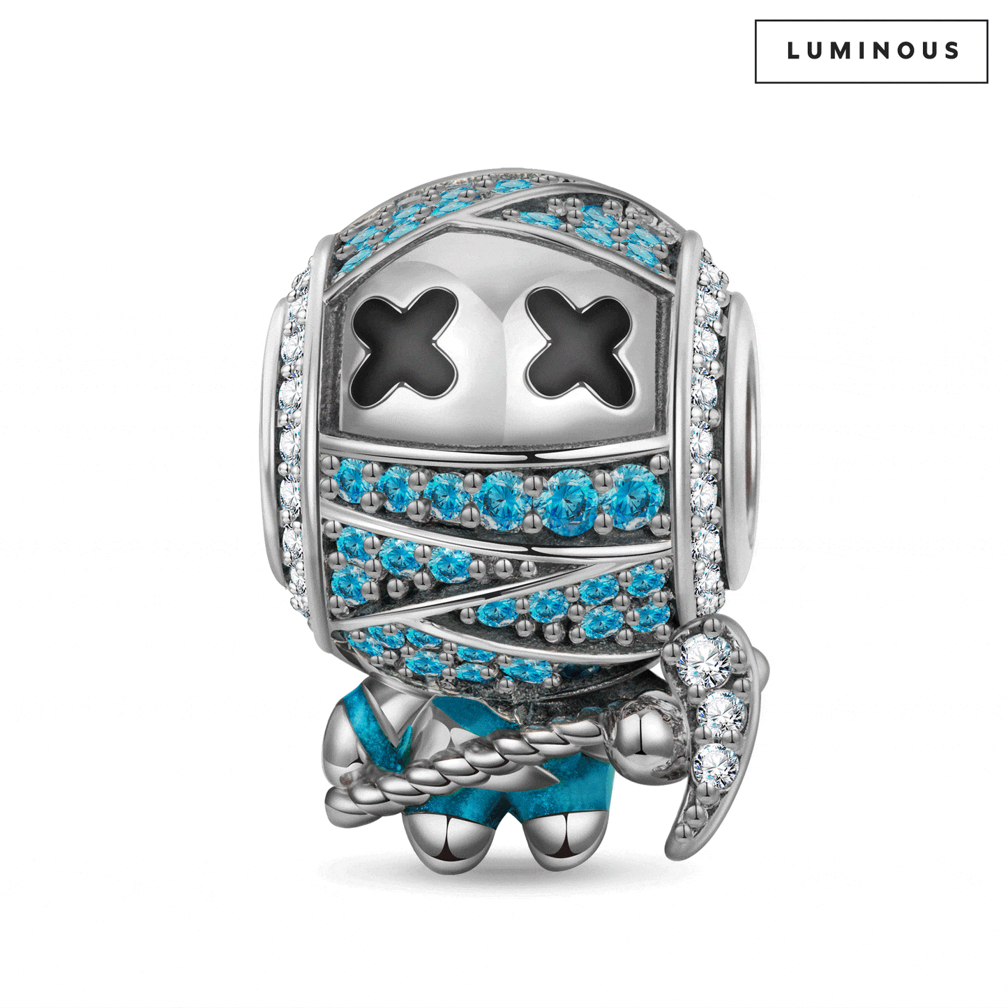 Luminous Sterling Silver Reaper Mummy Charms With Enamel In Blackened 925 Sterling silver Plated