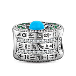 Sterling Silver Natural Turquoise Guarding Spirit Talisman Charm - Blackened 925 Sterling Silver