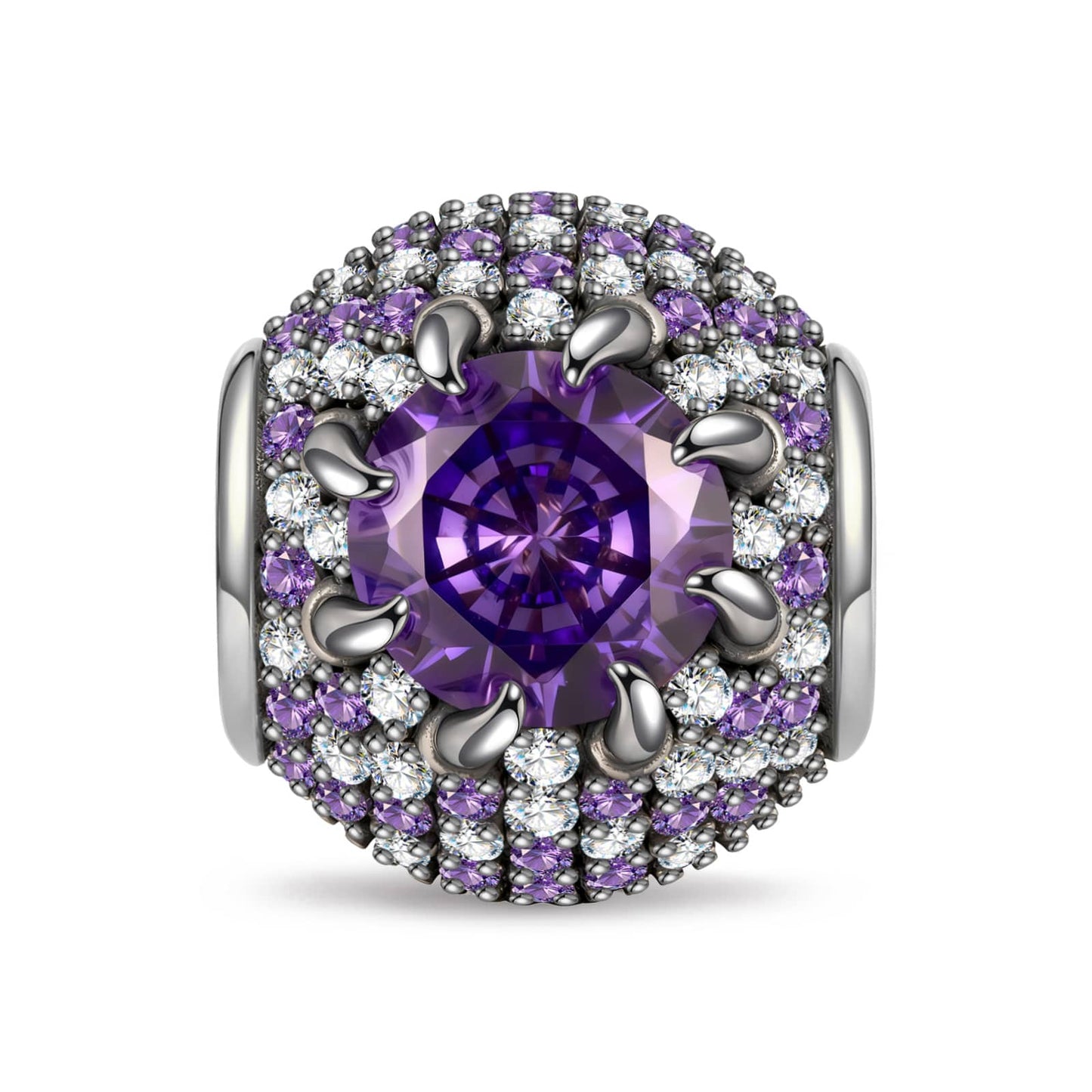 Royal Radiance Lab-Grown Amethyst & Pavé Halo Charm Bead in Tarnish-Resistant Silver