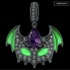 Blackened Solid 925 Sterling Silver Halloween Luminous Purple Teardrop Bat-Wing Mask Dangle Charm