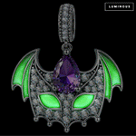 Blackened Solid 925 Sterling Silver Halloween Luminous Purple Teardrop Bat-Wing Mask Dangle Charm