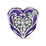 Blackened Solid 925 Sterling Silver Halloween Luminous Purple Enamel Gothic Vine Heart Charm Bead
