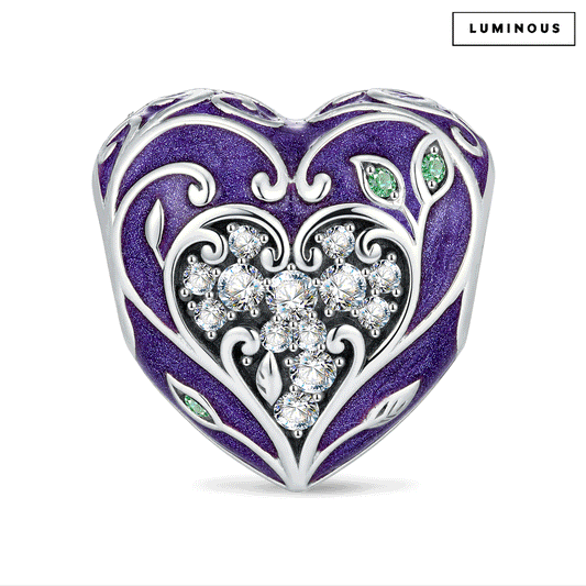 gona- Blackened Solid 925 Sterling Silver Halloween Luminous Purple Enamel Gothic Vine Heart Charm Bead