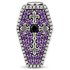 Blackened Solid 925 Sterling Silver Halloween Luminous Purple Enamel Double-Sided Gentleman Skull & Jeweled Fleur-de-Lis Coffin Charm