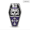 Blackened Solid 925 Sterling Silver Halloween Luminous Purple Enamel Double-Sided Gentleman Skull & Jeweled Fleur-de-Lis Coffin Charm