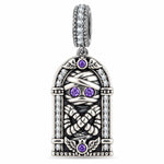 Blackened Solid 925 Sterling Silver Halloween Mummy & Crescent Moon Spiderweb Gothic Window Double-Sided Dangle Charm
