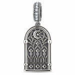 Blackened Solid 925 Sterling Silver Halloween Mummy & Crescent Moon Spiderweb Gothic Window Double-Sided Dangle Charm