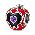 Blackened Solid 925 Sterling Silver Halloween Luminous Red Enamel Dripping Poison Apple Charm Bead with Purple Heart Accent